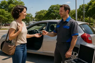 Chaveiro abrindo um carro utilizando ferramentas especializadas em Lages.